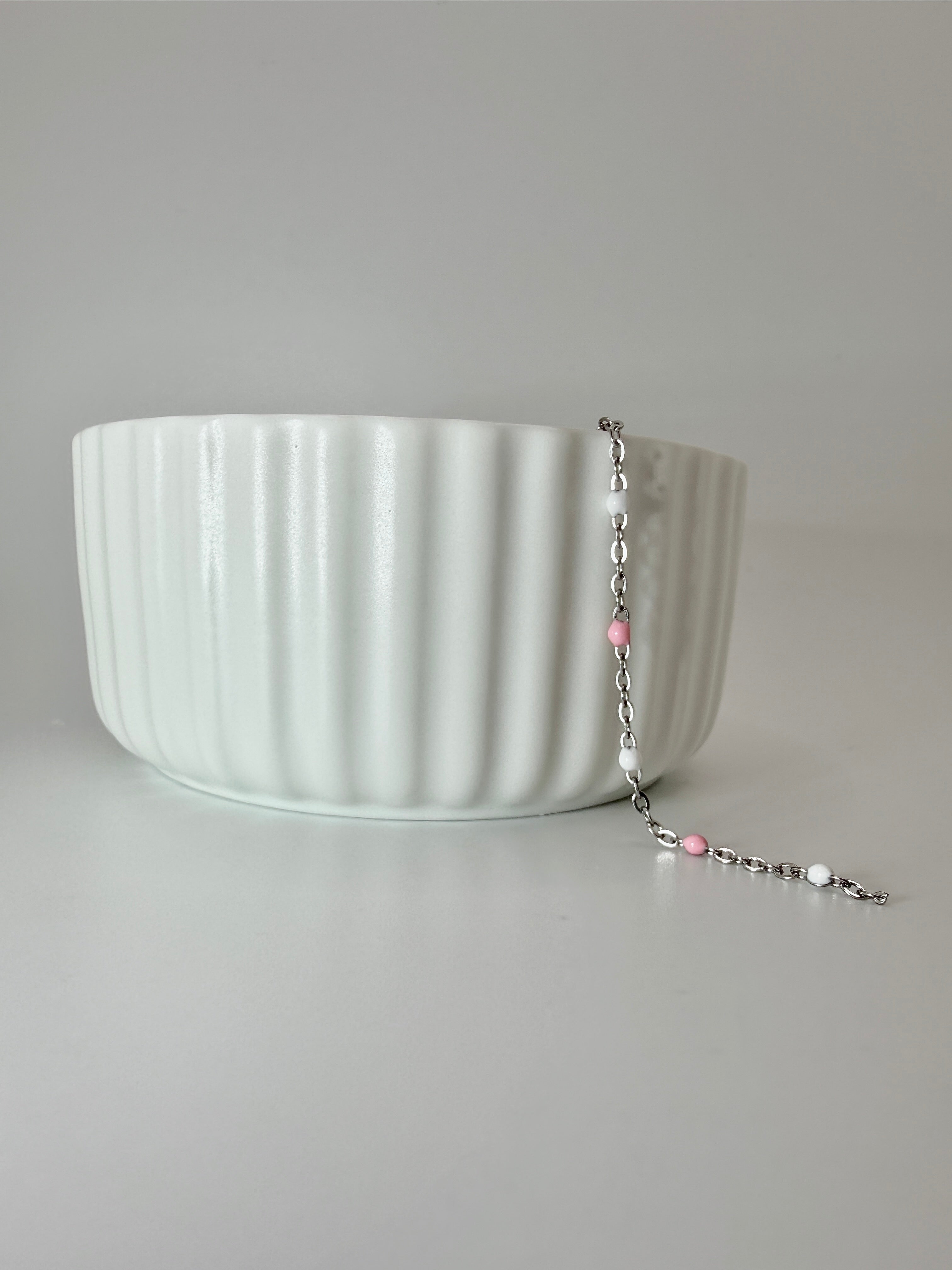 White and Pink Enamel- Silver